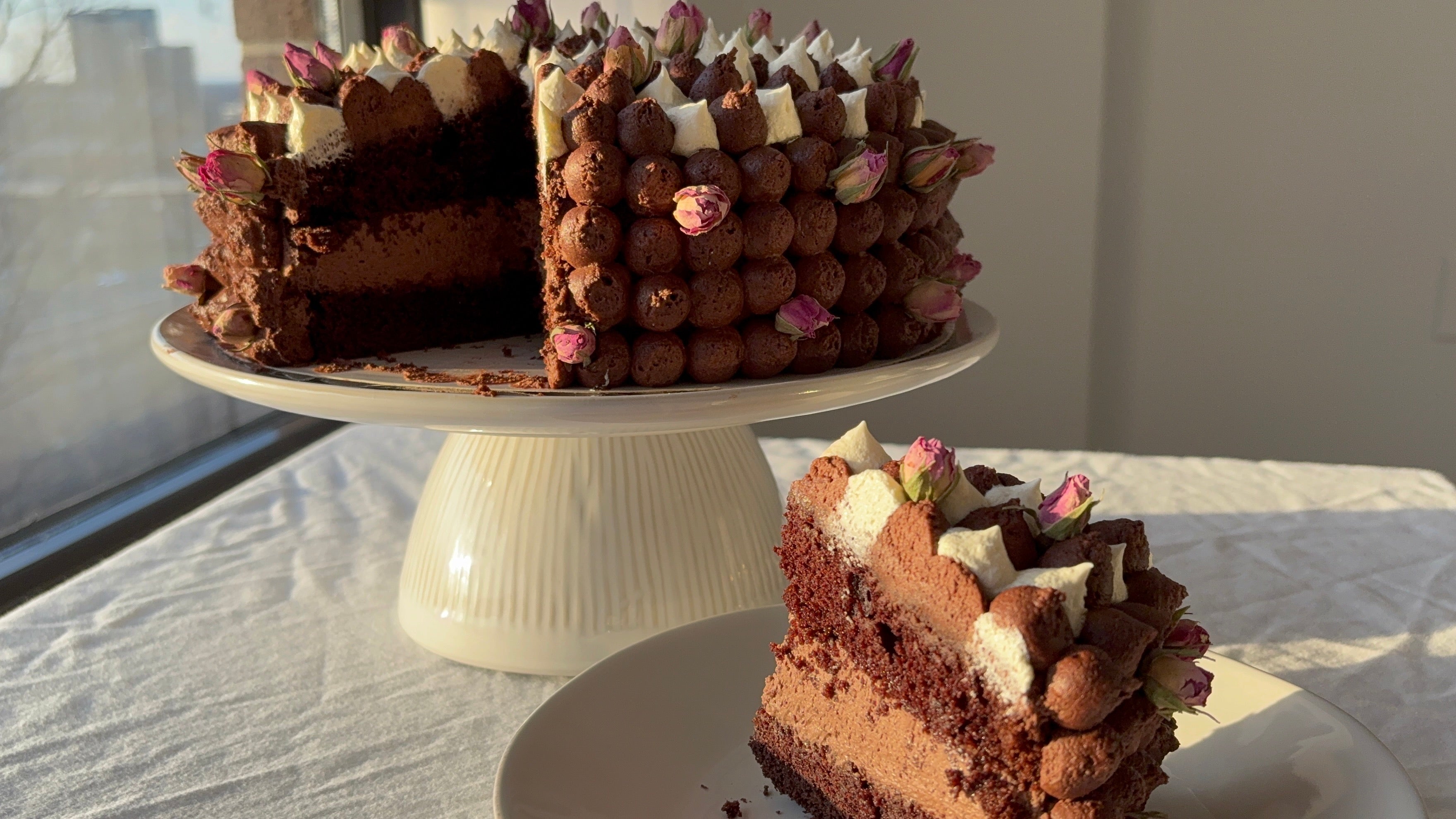 a slice of espresso chocolate cake