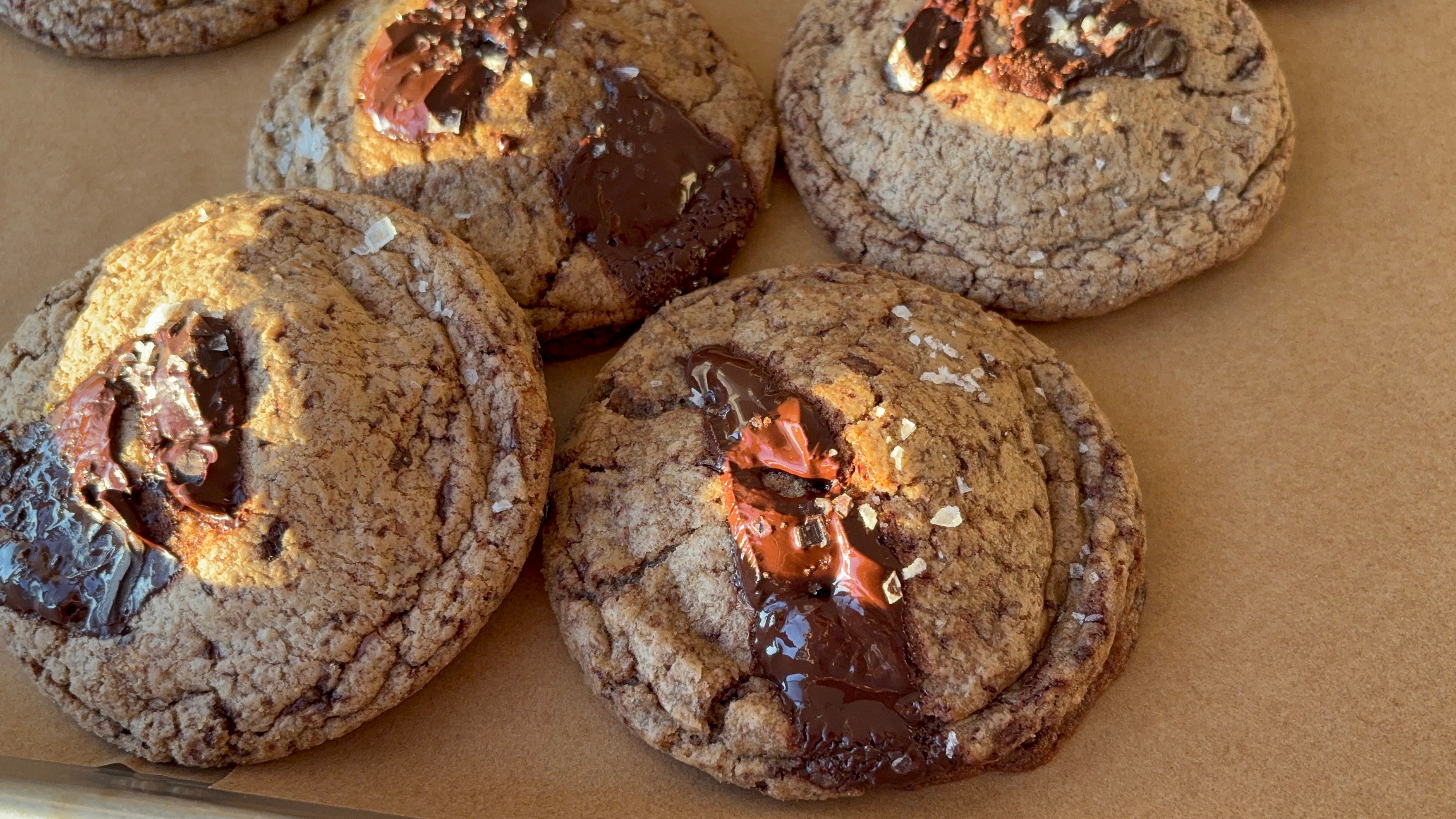 chocolate chip cookies on a piled on a tray