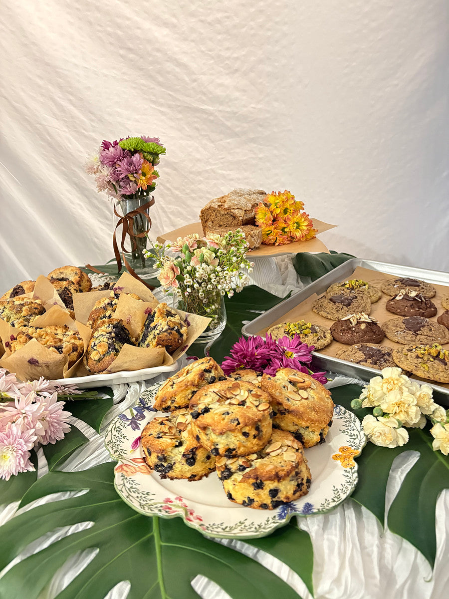 close-up of dessert catering on trays