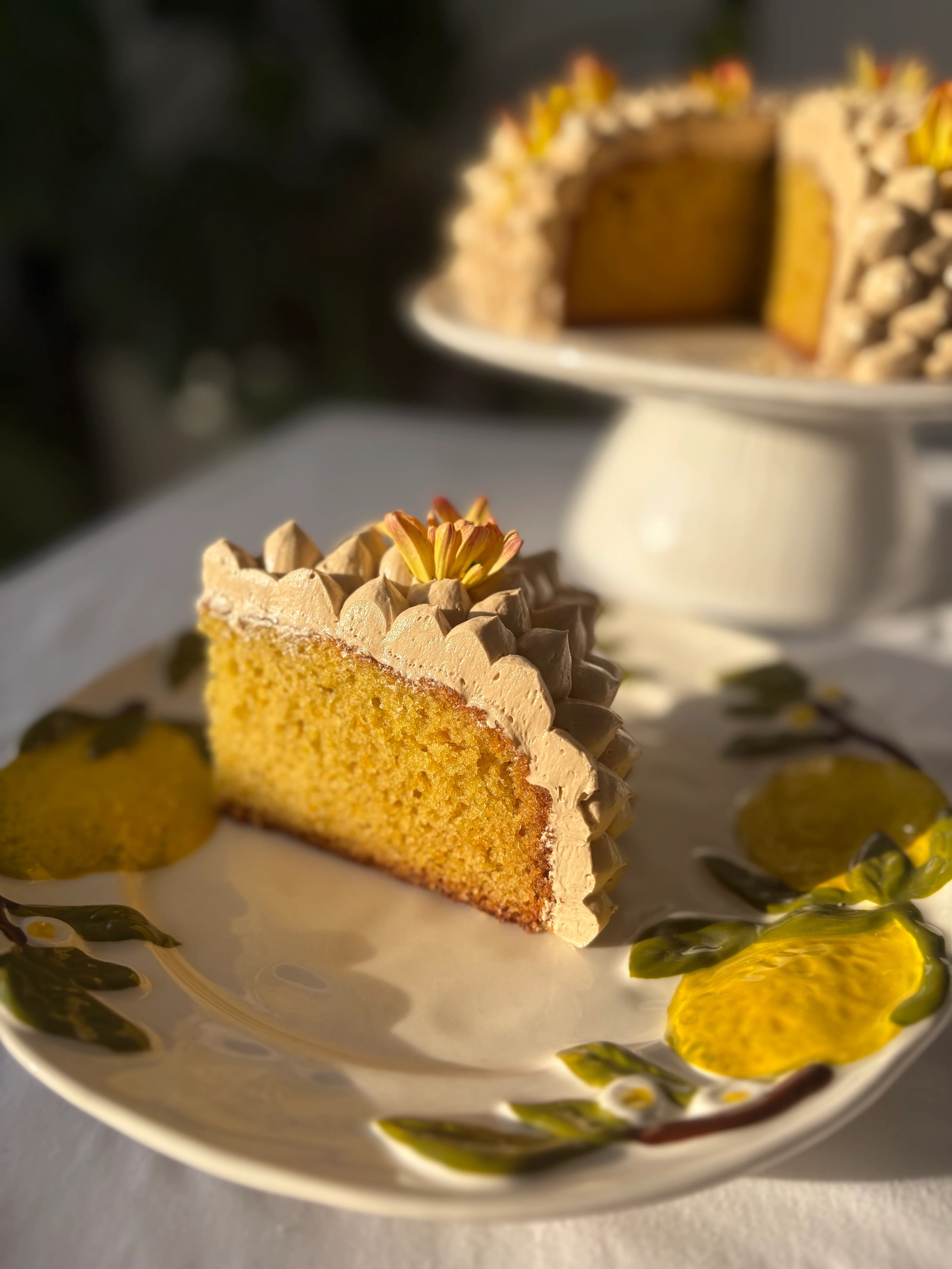 A slice of orange lemon cake