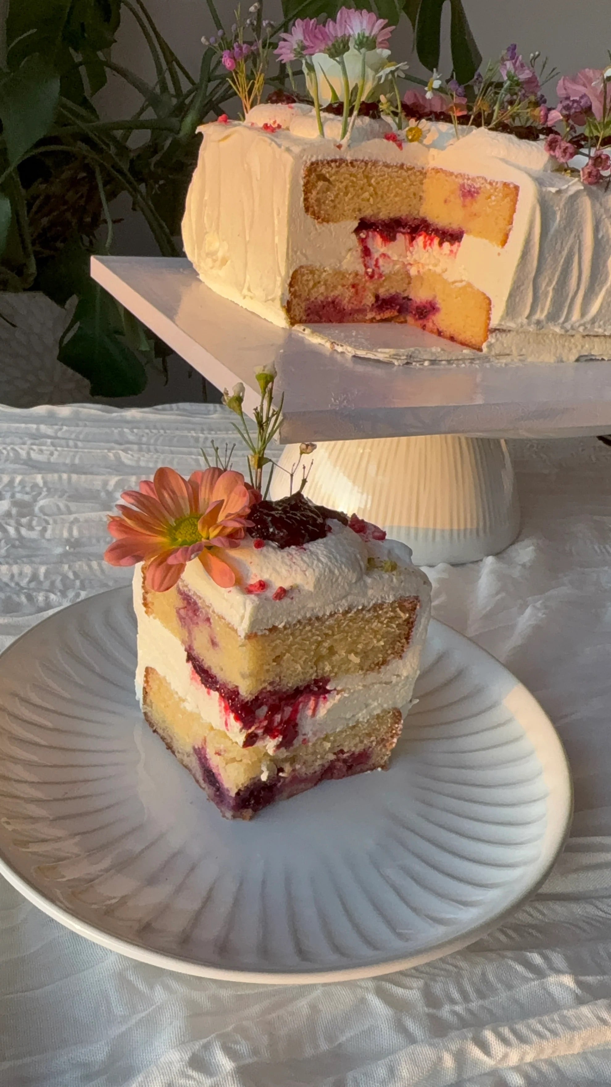 A slice of berry cake